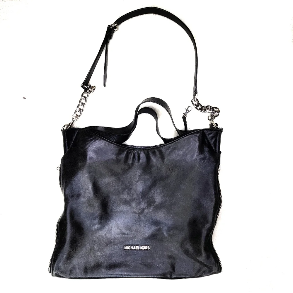 Michael Kors Devon Large Hobo Black Leather Shoulder Tote